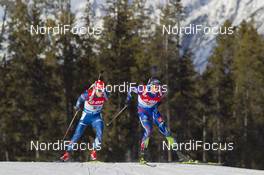 07.02.2016, Canmore, Canada (CAN): Ondrej Moravec (CZE), Quentin Fillon Maillet (FRA), (l-r) -  IBU world cup biathlon, relay mixed, Canmore (CAN). www.nordicfocus.com. © Manzoni/NordicFocus. Every downloaded picture is fee-liable.