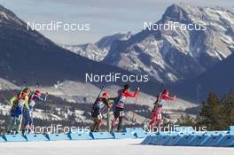 07.02.2016, Canmore, Canada (CAN): Emma Nilsson (SWE), Veronika Vitkova (CZE), Franziska Hildebrand (GER), Rosanna Crawford (CAN), Marte Olsbu (NOR), (l-r) -  IBU world cup biathlon, relay mixed, Canmore (CAN). www.nordicfocus.com. © Manzoni/NordicFocus. Every downloaded picture is fee-liable.