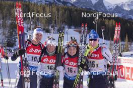 07.02.2016, Canmore, Canada (CAN): Dominik Windisch (ITA), Karin Oberhofer (ITA), Dorothea Wierer (ITA), Lukas Hofer (ITA), (l-r) -  IBU world cup biathlon, relay mixed, Canmore (CAN). www.nordicfocus.com. © Manzoni/NordicFocus. Every downloaded picture is fee-liable.