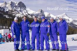 07.02.2016, Canmore, Canada (CAN): Max Cobb (USA), Erik Albiner (SWE), Borut Nunar (SLO), Tracy Lamb (USA), Karl-Heinz Wolf (GER),  -  IBU world cup biathlon, single mixed relay, Canmore (CAN). www.nordicfocus.com. © Manzoni/NordicFocus. Every downloaded picture is fee-liable.
