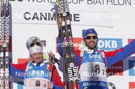 07.02.2016, Canmore, Canada (CAN): Marie Dorin (FRA), Martin Fourcade (FRA), (l-r) -  IBU world cup biathlon, single mixed relay, Canmore (CAN). www.nordicfocus.com. © Manzoni/NordicFocus. Every downloaded picture is fee-liable.