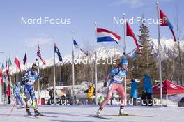 07.02.2016, Canmore, Canada (CAN): Marie Dorin (FRA), Olga Podchufarova (RUS), (l-r) -  IBU world cup biathlon, single mixed relay, Canmore (CAN). www.nordicfocus.com. © Manzoni/NordicFocus. Every downloaded picture is fee-liable.