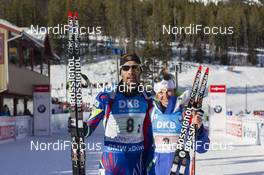 07.02.2016, Canmore, Canada (CAN): Martin Fourcade (FRA), Marie Dorin (FRA), (l-r) -  IBU world cup biathlon, single mixed relay, Canmore (CAN). www.nordicfocus.com. © Manzoni/NordicFocus. Every downloaded picture is fee-liable.
