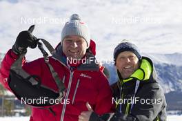 07.02.2016, Canmore, Canada (CAN): Ole Bjoern Tretterud (NOR), Swix race service, Michael Grossegger (AUT), Fischer race service -  IBU world cup biathlon, single mixed relay, Canmore (CAN). www.nordicfocus.com. © Manzoni/NordicFocus. Every downloaded picture is fee-liable.