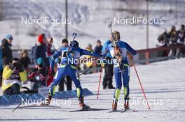 07.02.2016, Canmore, Canada (CAN): Martin Fourcade (FRA), Marie Dorin (FRA) -  IBU world cup biathlon, single mixed relay, Canmore (CAN). www.nordicfocus.com. © Manzoni/NordicFocus. Every downloaded picture is fee-liable.