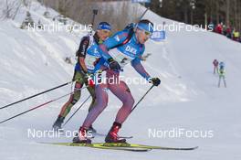 07.02.2016, Canmore, Canada (CAN): Eric Lesser (GER), Alexey Volkov (RUS), (l-r) -  IBU world cup biathlon, single mixed relay, Canmore (CAN). www.nordicfocus.com. © Manzoni/NordicFocus. Every downloaded picture is fee-liable.