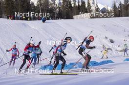 07.02.2016, Canmore, Canada (CAN): Annalies Cook (USA), Julia Ransom (CAN), Fuyuko Tachizaki (JPN), Luise Kummer (GER), (l-r) -  IBU world cup biathlon, single mixed relay, Canmore (CAN). www.nordicfocus.com. © Manzoni/NordicFocus. Every downloaded picture is fee-liable.