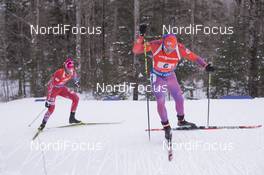 13.02.2016, Presque Isle, United States of America (USA): Lars Helge Birkeland (NOR), Lowell Bailey (USA), (l-r) -  IBU world cup biathlon, relay men, Presque Isle (USA). www.nordicfocus.com. © Manzoni/NordicFocus. Every downloaded picture is fee-liable.