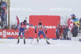 13.02.2016, Presque Isle, United States of America (USA): Simon Desthieux (FRA), Jean Guillaume Beatrix (FRA), (l-r) -  IBU world cup biathlon, relay men, Presque Isle (USA). www.nordicfocus.com. © Manzoni/NordicFocus. Every downloaded picture is fee-liable.