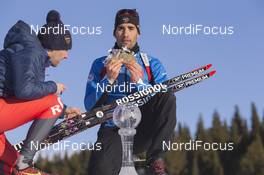 20.03.2016, Khanty-Mansiysk, Russia (RUS): Martin Fourcade (FRA), Sylvain Fanjas-Claret (FRA), Rossignol Race Service, (l-r) -  IBU world cup biathlon,  cups, Khanty-Mansiysk (RUS). www.nordicfocus.com. © Manzoni/NordicFocus. Every downloaded picture is fee-liable.