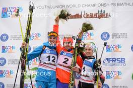 31.01.2016, Cheile Gradistei, Romania (ROU): PORSHNEV Nikita(RUS), DOHERTY Sean(USA), LEITNER Felix(AUT) - IBU Youth and Junior world ski championships biathlon, pursuit men junior, Cheile Gradistei (ROU). www.nordicfocus.com. © Tumashov/NordicFocus. Every downloaded picture is fee-liable.