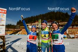 02.02.2016, Cheile Gradistei, Romania (ROU): MAGNUSSON Anna(SWE), MYHR Sofia(SWE), OEBERG Hanna(SWE), - IBU Youth and Junior world ski championships biathlon, relay women junior, Cheile Gradistei (ROU). www.nordicfocus.com. © Tumashov/NordicFocus. Every downloaded picture is fee-liable.