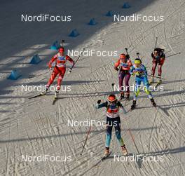 02.02.2016, Cheile Gradistei, Romania (ROU): BREDALEN Anne Marit(NOR),PHANEUF Madeleine(USA), KRUCHOVA Mariya(UKR), KURZTHALER Susanna(AUT) - IBU Youth and Junior world ski championships biathlon, relay women junior, Cheile Gradistei (ROU). www.nordicfocus.com. © Tumashov/NordicFocus. Every downloaded picture is fee-liable.