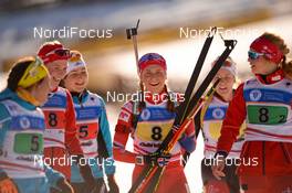 02.02.2016, Cheile Gradistei, Romania (ROU): BREDALEN Anne Marit(NOR),  THORESEN Turi Storstroem(NOR), TANDREVOLD Ingrid Landmark(NOR) - IBU Youth and Junior world ski championships biathlon, relay women junior, Cheile Gradistei (ROU). www.nordicfocus.com. © Tumashov/NordicFocus. Every downloaded picture is fee-liable.