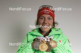 13.03.2016, Oslo, Norway (NOR): Laura Dahlmeier (GER), Laura Dahlmeier (GER) - IBU world championships biathlon, medals, Oslo (NOR). www.nordicfocus.com. © NordicFocus. Every downloaded picture is fee-liable.