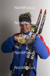 13.03.2016, Oslo, Norway (NOR): Marie Dorin Habert (FRA), Marie Dorin Habert (FRA) - IBU world championships biathlon, medals, Oslo (NOR). www.nordicfocus.com. © NordicFocus. Every downloaded picture is fee-liable.