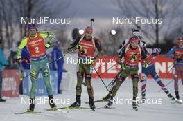 04.12.2016, Oestersund, Sweden, (SWE): Fredrik Lindstroem (SWE), Arnd Peiffer (GER), Benedikt Doll (GER), (l-r) - IBU world cup biathlon, pursuit men, Oestersund (SWE). www.nordicfocus.com. © Manzoni/NordicFocus. Every downloaded picture is fee-liable.
