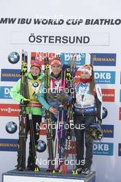 04.12.2016, Oestersund, Sweden, (SWE): Laura Dahlmeier (GER), Gabriela Koukalova (CZE), Dorothea Wierer (ITA), (l-r) - IBU world cup biathlon, pursuit women, Oestersund (SWE). www.nordicfocus.com. © Manzoni/NordicFocus. Every downloaded picture is fee-liable.