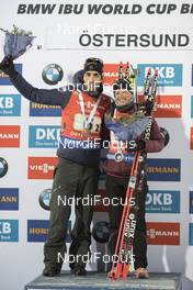 27.11.2016, Oestersund, Sweden, (SWE): Martin Fourcade (FRA), Marie Dorin Habert (FRA), (l-r) - IBU world cup biathlon, single mixed relay, Oestersund (SWE). www.nordicfocus.com. © Manzoni/NordicFocus. Every downloaded picture is fee-liable.