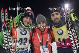 03.12.2016, Oestersund, Sweden, (SWE): Dominik Windisch (ITA), Sylvain Fanjas-Claret (FRA), Rossignol Race Service, Martin Fourcade (FRA), (l-r) - IBU world cup biathlon, sprint men, Oestersund (SWE). www.nordicfocus.com. © Manzoni/NordicFocus. Every downloaded picture is fee-liable.