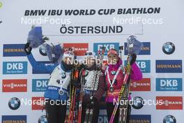 03.12.2016, Oestersund, Sweden, (SWE): Kaisa Maekaeraeinen (FIN), Marie Dorin Habert (FRA), Gabriela Koukalova (CZE), (l-r) - IBU world cup biathlon, sprint women, Oestersund (SWE). www.nordicfocus.com. © Manzoni/NordicFocus. Every downloaded picture is fee-liable.