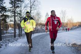 02.12.2016, Oestersund, Sweden, (SWE): Peter Torkar (SLO), racing service OneWay, Vasja Rupnik (SLO) Alpina racing service, (l-r) - IBU world cup biathlon, training, Oestersund (SWE). www.nordicfocus.com. © Manzoni/NordicFocus. Every downloaded picture is fee-liable.