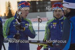 02.12.2016, Oestersund, Sweden, (SWE): Sebastian Samuelsson (SWE), Jesper Nelin (SWE), Guillaume Robert (FRA), Salomon race service, (l-r) - IBU world cup biathlon, training, Oestersund (SWE). www.nordicfocus.com. © Manzoni/NordicFocus. Every downloaded picture is fee-liable.