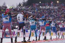18.12.2016, Nove Mesto, Czech Republic (CZE): Anton Babikov (RUS), Simon Eder (AUT), Jean Guillaume Beatrix (FRA), Maxim Tsvetkov (RUS), Martin Fourcade (FRA), (l-r) - IBU world cup biathlon, mass men, Nove Mesto (CZE). www.nordicfocus.com. © Manzoni/NordicFocus. Every downloaded picture is fee-liable.