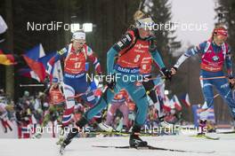 18.12.2016, Nove Mesto, Czech Republic (CZE): Tiril Eckhoff (NOR), Marie Dorin Habert (FRA), Gabriela Koukalova (CZE), (l-r) - IBU world cup biathlon, mass women, Nove Mesto (CZE). www.nordicfocus.com. © Manzoni/NordicFocus. Every downloaded picture is fee-liable.