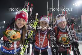 17.12.2016, Nove Mesto, Czech Republic (CZE): Dorothea Wierer (ITA), Anais Chevalier (FRA), Marie Dorin Habert (FRA), (l-r) - IBU world cup biathlon, pursuit women, Nove Mesto (CZE). www.nordicfocus.com. © Manzoni/NordicFocus. Every downloaded picture is fee-liable.