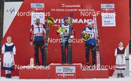 02.01.2016, Lenzerheide, Switzerland (SUI): Petter Northug (NOR), Martin Johnsrud Sundby (NOR), Emil Iversen (NOR), (l-r), (l-r) - FIS world cup cross-country, tour de ski, mass men, Lenzerheide (SUI). www.nordicfocus.com. © Felgenhauer/NordicFocus. Every downloaded picture is fee-liable.