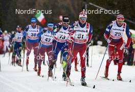 02.01.2016, Lenzerheide, Switzerland (SUI): Maxim Vylegzhanin (RUS), Jean Marc Gaillard (FRA), Sjur Roethe (NOR), Niklas Dyrhaug (NOR), (l-r)  - FIS world cup cross-country, tour de ski, mass men, Lenzerheide (SUI). www.nordicfocus.com. © Felgenhauer/NordicFocus. Every downloaded picture is fee-liable.