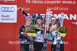 03.01.2016, Lenzerheide, Switzerland (SUI): Therese Johaug (NOR), Ingvild Flugstad Oestberg (NOR), Heidi Weng (NOR), (l-r) - FIS world cup cross-country, tour de ski, pursuit women, Lenzerheide (SUI). www.nordicfocus.com. © Felgenhauer/NordicFocus. Every downloaded picture is fee-liable.
