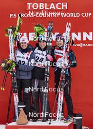 08.01.2016, Cortina-Toblach, Italy (ITA): Heidi Weng (NOR), Jessica Diggins (USA), Ingvild Flugstad Oestberg (NOR), (l-r) - FIS world cup cross-country, tour de ski, 5km women, Cortina-Toblach (ITA). www.nordicfocus.com. © Felgenhauer/NordicFocus. Every downloaded picture is fee-liable.