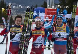 10.01.2016, Val di Fiemme, Italy (ITA): Finn Haagen Krogh (NOR), Martin Johnsrud Sundby (NOR), Sergey Ustiugov (RUS), (l-r)  - FIS world cup cross-country, tour de ski, final climb men, Val di Fiemme (ITA). www.nordicfocus.com. © Felgenhauer/NordicFocus. Every downloaded picture is fee-liable.