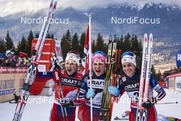 10.01.2016, Val di Fiemme, Italy (ITA): Ingvild Flugstad Oestberg (NOR), Therese Johaug (NOR), Heidi Weng (NOR), (l-r)  - FIS world cup cross-country, tour de ski, final climb women, Val di Fiemme (ITA). www.nordicfocus.com. © Felgenhauer/NordicFocus. Every downloaded picture is fee-liable.