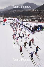 09.01.2016, Val di Fiemme, Italy (ITA): the men's start seen from above   - FIS world cup cross-country, tour de ski, mass men, Val di Fiemme (ITA). www.nordicfocus.com. © Felgenhauer/NordicFocus. Every downloaded picture is fee-liable.