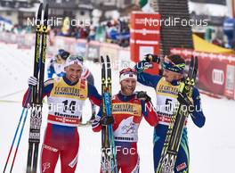 09.01.2016, Val di Fiemme, Italy (ITA): Niklas Dyrhaug (NOR), Martin Johnsrud Sundby (NOR), Alexey Poltoranin (KAZ), (l-r)  - FIS world cup cross-country, tour de ski, mass men, Val di Fiemme (ITA). www.nordicfocus.com. © Felgenhauer/NordicFocus. Every downloaded picture is fee-liable.