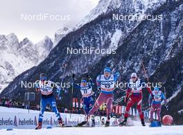 16.01.2016, Planica, Slovenia (SLO): Valentin Chauvin (FRA), Renaud Jay (FRA), Gleb Retivykh (RUS), Andreas Myran Steen (NOR), (l-r)  - FIS world cup cross-country, individual sprint, Planica (SLO). www.nordicfocus.com. © Felgenhauer/NordicFocus. Every downloaded picture is fee-liable.