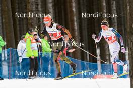 24.01.2016, Nove Mesto, Czech Republic (CZE): Denise Herrmann (GER), Sophie Caldwell (USA), (l-r)  - FIS world cup cross-country, 4x5km women, Nove Mesto (CZE). www.nordicfocus.com. © Rauschendorfer/NordicFocus. Every downloaded picture is fee-liable.