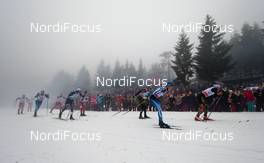 06.02.2016, Oslo, Norway (NOR): Jonas Dobler (GER) followed by Matti Heikkinen (FIN), Salomon, One Way and Dario Cologna (SUI), Fischer, One Way, Rottefella, Odlo - FIS world cup cross-country, mass men, Oslo (NOR). www.nordicfocus.com. © Laiho/NordicFocus. Every downloaded picture is fee-liable.