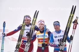 06.02.2016, Oslo, Norway (NOR): Niklas Dyrhaug (NOR), Martin Johnsrud Sundby (NOR), Maxim Vylegzhanin (RUS), (l-r)  - FIS world cup cross-country, mass men, Oslo (NOR). www.nordicfocus.com. © Felgenhauer/NordicFocus. Every downloaded picture is fee-liable.