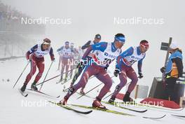 06.02.2016, Oslo, Norway (NOR): Hans Christer Holund (NOR), Maxim Vylegzhanin (RUS), Andrey Larkov (RUS), (l-r)  - FIS world cup cross-country, mass men, Oslo (NOR). www.nordicfocus.com. © Felgenhauer/NordicFocus. Every downloaded picture is fee-liable.