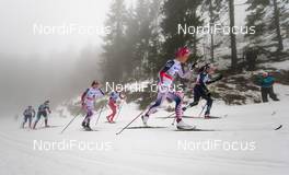 07.02.2016, Oslo, Norway (NOR): (l-r) Jessica Diggins (USA), Salomon, One Way, Sadie Bjoernsen (USA), Fischer and Virginia de Martin Topranin (ITA), Rossignol, One Way, Rottefella - FIS world cup cross-country, mass women, Oslo (NOR). www.nordicfocus.com. © Laiho/NordicFocus. Every downloaded picture is fee-liable.