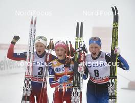07.02.2016, Oslo, Norway (NOR): Ingvild Flugstad Oestberg (NOR), Therese Johaug (NOR), Anne Kylloenen (FIN), (l-r)  - FIS world cup cross-country, mass women, Oslo (NOR). www.nordicfocus.com. © Felgenhauer/NordicFocus. Every downloaded picture is fee-liable.