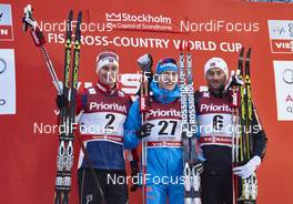 11.02.2016, Stockholm, Sweden (SWE): Ola Vigen Hattestad (NOR), Nikita Kriukov (RUS), Petter Northug (NOR), (l-r) - FIS world cup cross-country, individual sprint, Stockholm (SWE). www.nordicfocus.com. © Felgenhauer/NordicFocus. Every downloaded picture is fee-liable.