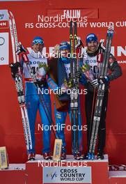 13.02.2016, Falun, Sweden (SWE): Alexander Bessmertnykh (RUS), Maxim Vylegzhanin (RUS), Maurice Manificat (FRA), (l-r) - FIS world cup cross-country, 10km men, Falun (SWE). www.nordicfocus.com. © Felgenhauer/NordicFocus. Every downloaded picture is fee-liable.