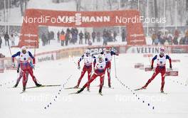20.02.2016, Lahti, Finland (FIN): Petter Northug (NOR), Finn Haagen Krogh (NOR), Emil Iversen (NOR), Paal Golberg (NOR), (l-r)  - FIS world cup cross-country, individual sprint, Lahti (FIN). www.nordicfocus.com. © Felgenhauer/NordicFocus. Every downloaded picture is fee-liable.