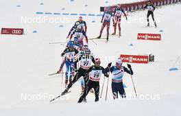 21.02.2016, Lahti, Finland (FIN): Lari Lehtonen (FIN), Curdin Perl (SUI), Jonas Baumann (SUI), Francesco De Fabiani (ITA), (l-r)  - FIS world cup cross-country, skiathlon men, Lahti (FIN). www.nordicfocus.com. © Felgenhauer/NordicFocus. Every downloaded picture is fee-liable.
