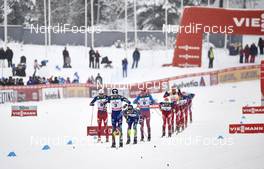 21.02.2016, Lahti, Finland (FIN): Finn Haagen Krogh (NOR), Maurice Manificat (FRA), Jean Marc Gaillard (FRA), Alexander Legkov (RUS), (l-r)  - FIS world cup cross-country, skiathlon men, Lahti (FIN). www.nordicfocus.com. © Felgenhauer/NordicFocus. Every downloaded picture is fee-liable.
